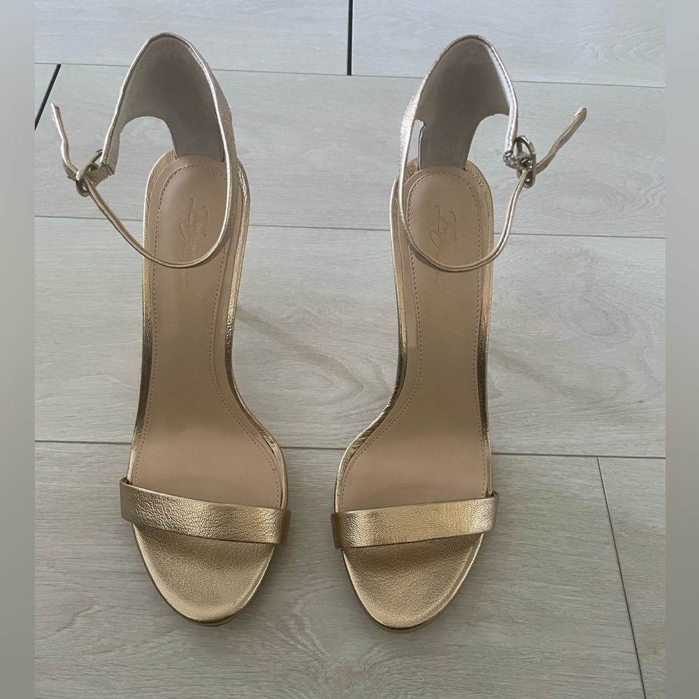 Gold Stiletto Heels with Ankle Strap